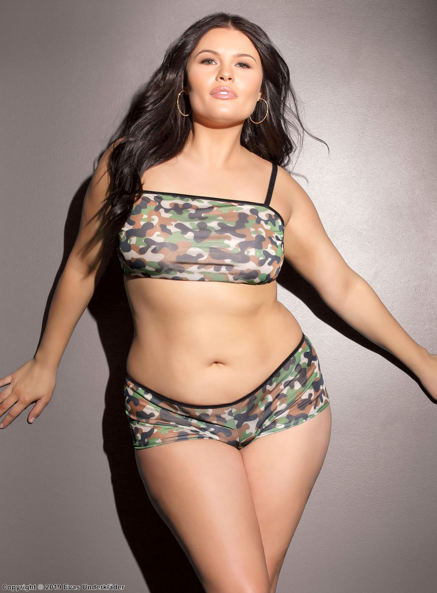 Crop top and panty, camouflage, plus size